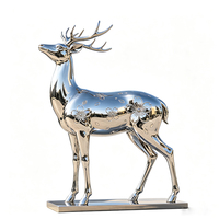 Sculpture de cerf Sika en acier inoxydable miroir, statue de cerf à motif floral en métal pour la décoration paysagère extérieure