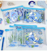 Bolsa de Archivo de PVC Tamaño A5 con Estampado de Animales Marinos de Dibujos Animados para Estudiantes, Venta al Por Mayor