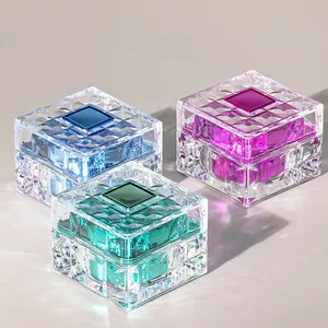 15g 30g 50g pots de crème cosmétique acrylique carrés transparents en forme de cristal doré pour les soins de la peau