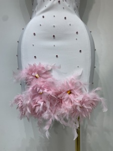 Vestido Corto Rosa con Perlas y Plumas, Espalda Descubierta, Sexy, Formal, para Fiesta, <span class=keywords><strong>Boda</strong></span>, <span class=keywords><strong>de</strong></span> Lujo, <span class=keywords><strong>de</strong></span> Secado Rápido, con Apliques - Product Image 5