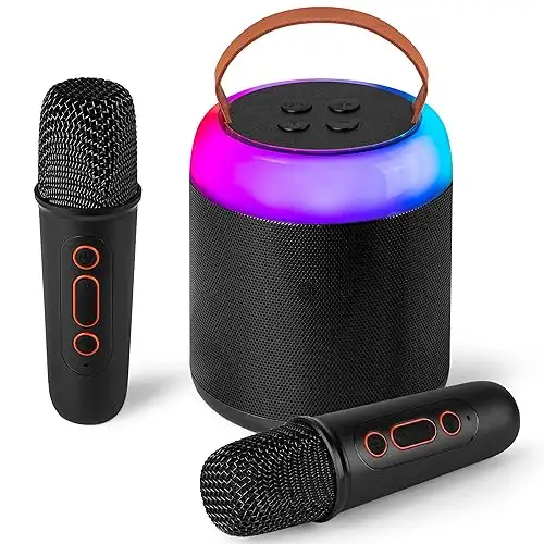 Açık doğum günü partisi Karaoke mic taşınabilir hoparlör 2 kablosuz mikrofonlar ile çocuklar için dinamik işıklar Karaoke makinesi