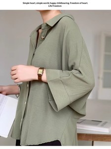 Japanese Style Plus Size Oversized Linen Lapel Blouse <strong>Women</strong> Loose Solid Color Feifei Sleeve <strong>Shirt</strong> Summer <strong>Beach</strong> Daily Wear - Product Image 2