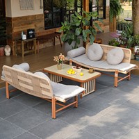 Conjunto de Sillón Reclinable de Mimbre con Estructura de Acero, Estilo Chino Moderno, para Jardín, Balcón, Hogar, Protección Solar