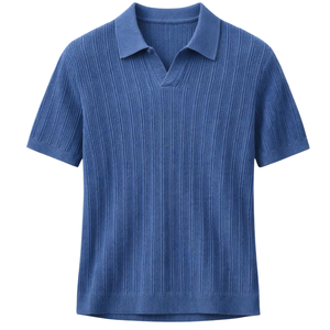 Polo en tricot côtelé pour homme, manches courtes, coton premium, respirant, coupe ajustée, décontracté, mode estivale, vente en gros - Product Image 1