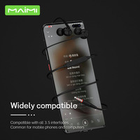Maimi Headset mikrofon nyaman 1.2m, Earphone dalam telinga musik ponsel, earbud kabel 3.5mm, Earphone tekan bermain game