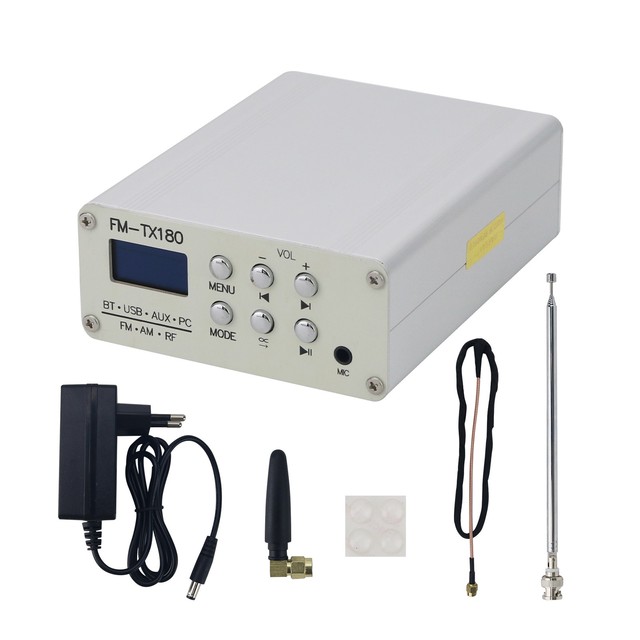 TeSeek FM-TX180 75MHz-108MHz BT Stereo FM Radio Transmitter with 0.96-inch OLED Screen AM Shortwave Signal Transmitter