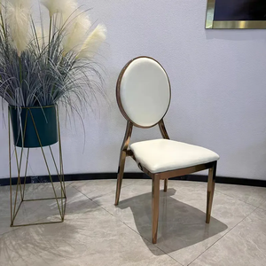 Meubles d'hôtel de haute qualité à dossier rond brillant chromé métal doré fer PU <span class=keywords><strong>coussin</strong></span> siège Banquet chaises d'événement - Product Image 2