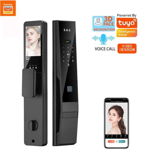 REBEKEY Automatic Electronic Fingerprint Biometric Lock Wifi Smart Lock Tuya 3d Face Recognition Digital Door Lock With Camera