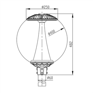 Lampe de parc LED à globe 20W 3000K blanc chaud, IP65 AC, noire, décorative, pour l'éclairage extérieur des allées de jardin - Product Image 4