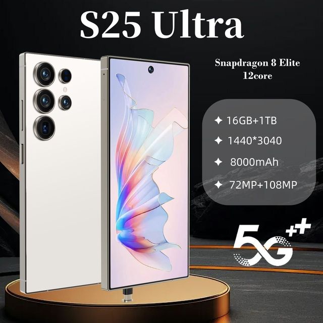 Hot Selling S25 Ultra Mobile Phone Original 5G Android 13.0 Smartphone Big HD 12GB RAM 512TB Storage 144Hz Refresh Rate 108MP