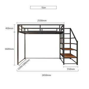 Heavy Duty thép kim loại Loft giường với gỗ cầu thang thiết kế cho giường đơn Nữ Hoàng Nệm thích hợp cho người lớn - Product Image 6