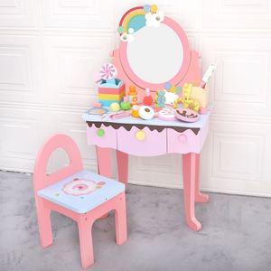 Juego de Mesa y Silla Mágicos para Niñas, Juguete de Madera Rosa, Tocador de Maquillaje de Juguete, Regalos Perfectos para Niñas - Product Image 1