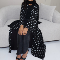 Abaya personnalisée haut de gamme en Nida à pois, doublure douce en mousseline, fermeture à boutons-pression, pour femmes musulmanes, vente en gros d'Abayas islamiques