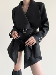 Cappotto <span class=keywords><strong>Oversize</strong></span> di Alta Qualità per <span class=keywords><strong>Donna</strong></span>, Stile Rilassato Primaverile e Autunnale, con Collo a Scialle e Cintura in Vita - Product Image 1