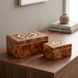 Thuya Burl Zellij Inlay Nesting <b>Wood</b> Trinket <b>Box</b> Set Classic Living Room <b>Storage</b> Wholesale Moradabad - Product Image 2