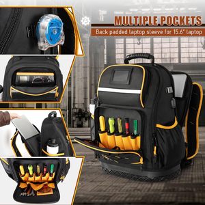 Factory OEM Wholesale <b>Water</b> Repellent Oxford Tool <b>Backpack</b> Hard Bottom Adjustable Strap Multiple Pockets Laptop Sleeve 20L - Product Image 5