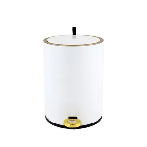 2022 new design luxury colorful household office stainless steel round pedal bin with soft close