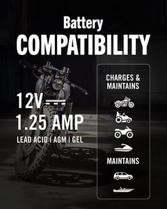 เครื่องชาร์จแบตเตอรี่อัจฉริยะในรถยนต์ 12V 1.25A พร้อมไฟ LED แสดงสถานะ สำหรับแบตเตอรี่ตะกั่วกรด ใช้ได้กับรถยนต์ มอเตอร์ไซค์ และรถ ATV - Product Image 3
