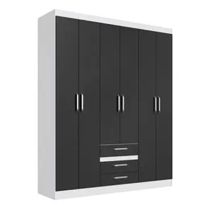 Armario de estilo moderno ESENTIAL 6 puertas 3 cajones Muebles de dormitorio de madera Tablero de partículas Color Blanco/Negro Diseño brasileño