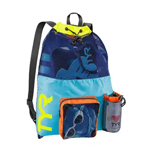 Mherder özel yüzme sırt çantaları tasarım toptan fiyat örgü İpli sırt çantası yüzmek çanta ıslak cep