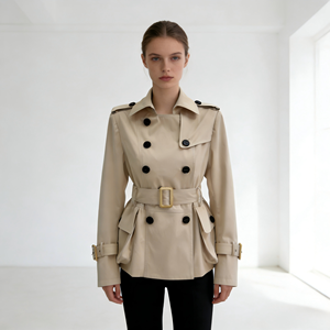 <span class=keywords><strong>Trench</strong></span>-coat <span class=keywords><strong>court</strong></span> <span class=keywords><strong>beige</strong></span> en dentelle pour <span class=keywords><strong>femme</strong></span>, à double boutonnage et revers, style mode, vente en gros d'usine - Meilleures ventes - Product Image 1