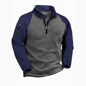 Sweat-shirt tactique en molleton pour hommes couleur unie hiver chaud col montant <span class=keywords><strong>pull</strong></span> demi fermeture éclair <span class=keywords><strong>pull</strong></span> manteau - Product Image 2