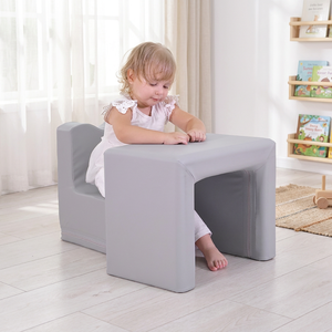 Ensemble table et chaise tout-en-un en similicuir gris pour tout-petits, idéal pour les activités éducatives à la maison et à l'école, usage quotidien - Product Image 1
