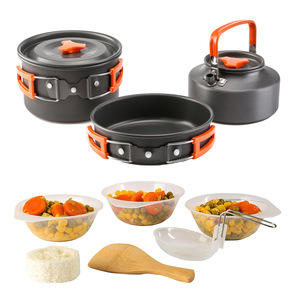 Outdoor Cookware Set With Teapot 1-2L Portable <b>Camping</b> <b>Kitchen</b> Equipment For 2-3 People Anodized Finish - Product Image 4