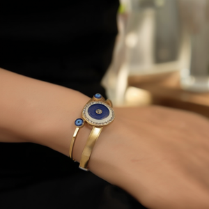 Bracelet de charme tendance plaqué or PVD en acier inoxydable 316L avec motif œil bleu ajustable - Product Image 3