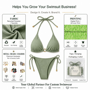 Conjunto de <span class=keywords><strong>Bikini</strong></span> de Cintura Alta con Tirantes y Diseño Personalizado <span class=keywords><strong>en</strong></span> Tela Reciclada para Mujer, Venta al Por Mayor de Fabricantes - Product Image 5