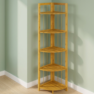 Organisateur d'angle moderne en bambou de qualité supérieure, 5 étagères, 130x30cm, fabriqué en Turquie - Product Image 3