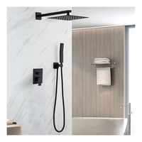 Pommeau de douche carré moderne en acier inoxydable noir Libert G-18 avec système d'eau chaude/froide et robinet de douche pliable pour salle de bain