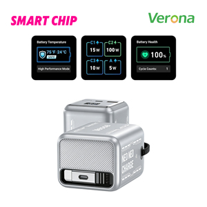 Cargador Rápido 2 en 1 con Tecnología GaN, Batería Externa de Alta Capacidad de 10000 mAh con Pantalla LED, Cable Retráctil, Portátil - Product Image 5