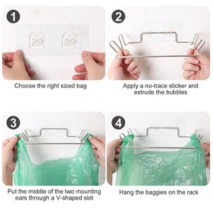 Contenedores de basura para colgar adhesivos de pared con base de pegatina de pared, soporte de bolsa de basura de acero inoxidable para cocina, colgador de bolsa debajo del fregadero - Product Image 6