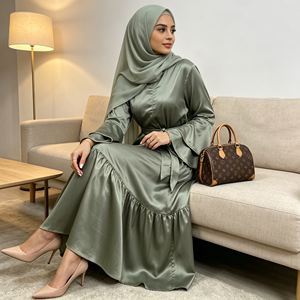 Big Discount 2024 High Quality Satin Muslim Abaya <b>Dress</b> with Diamond Flare Sleeve Summer Islamic <b>Long</b> <b>Dress</b> (6789) - Product Image 2