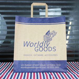 Sacs en papier kraft personnalisés avec votre logo, imprimés en usine, à poignée plate, pour cadeaux et achats - Product Image 3