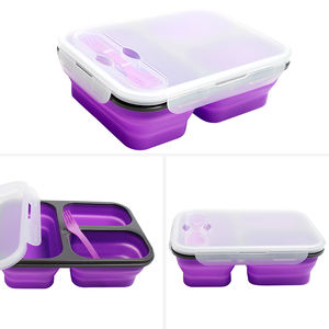 Recipientes de armazenamento de alimentos reutilizáveis ecológicos, lancheira de silicone de qualidade alimentar dobrável para crianças, nova caixa de almoço com garfo - Product Image 4