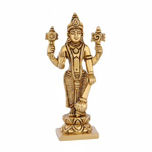 Latón Vishnu Ji Standing Idol Shank Chakra Holding Estatua Murti para Temple Pooja Home , 5 H X 1,5 W X 2,4 L Pulgadas, 340 GM - Product Image 1
