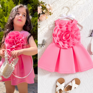 Flor sin mangas diseño niños falda dulce encantador niños vestidos gran oferta poliéster sólido princesa vestido para bebé - Product Image 2