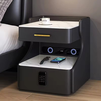Table de chevet en cuir de designer haut de gamme avec chargeur, table de chevet moderne avec serrure, table de chevet de luxe, table de chevet intelligente