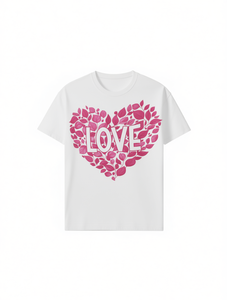 T-Shirt Unisex con Cuore Floreale, Manica Corta, Stampa in Cotone, Collo Tondo, Casual, Primavera Estate, San Valentino - Product Image 1