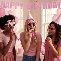 Ensemble d'accessoires et décorations pour anniversaire rose : Chapeau, diadème, serre-têtes, serre-tête sonore, lunettes, bannière à paillettes