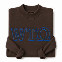 Sudadera Personalizada con Letras Griegas en Chenilla, con Borde Azul Rey y Blanco, para Ropa Deportiva de Fraternidad y Hermandad