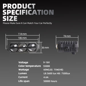 Feux antibrouillard avant de voiture Sanvi S30 à 3 lentilles, blancs, à LED automatiques, étanches IP67 IP68 - Product Image 5