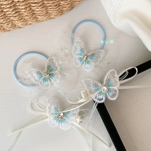 Çocuklar mavi kelebek şerit küçük saç bağları timsah klipler Set güzellik moda stokta tokalar Scrunchies aksesuarları kızlar için - Product Image 4