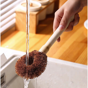 Coconut Wooden Handle Pot Brush Long Handle Dish <b>Cleaning</b> Brush For Kitchen Use - Product Image 1
