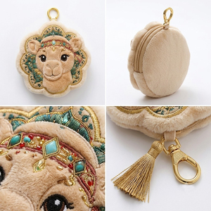 Portamonete in peluche Kawaii con gioielli, ricamato a forma di animale (Cammello, Coniglio, Cervo, Falco), con cerniera, portachiavi, ciondolo per borsa, logo personalizzabile, per ragazze - Product Image 3