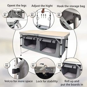 Outdoor BBQ <b>Height</b> <b>Adjustable</b> Picnic Camp Kitchen <b>Table</b> Lightweight Aluminum <b>Folding</b> Camping <b>Table</b> <b>With</b> Storage - Product Image 3
