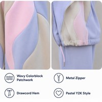 Fabricant de vêtements sur mesure à marque privée, sweat-shirt à capuche oversize en coton biologique, color block, streetwear, fermeture éclair intégrale pour femmes