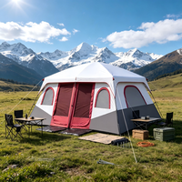 Tente de camping familiale grande capacité avec fenêtres multi-mailles et double chambre pour activités en plein air en forêt